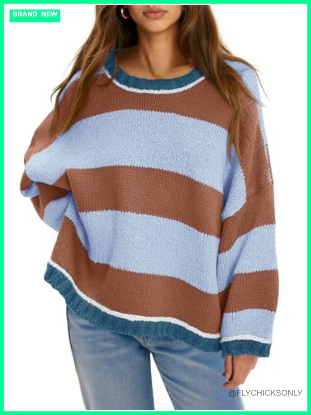Oversized Striped Color Block Crewneck Knitted Pullover Sweater